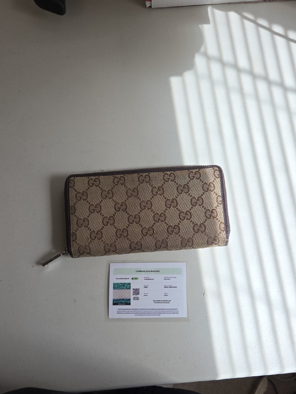 Gucci Beige and Brown GG Canvas Zip Wallet